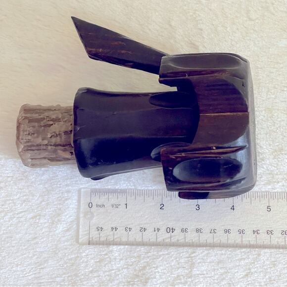 Vintage Hand Carved Wooden Candle Holder Handle Candlestick - Picture 10 of 11